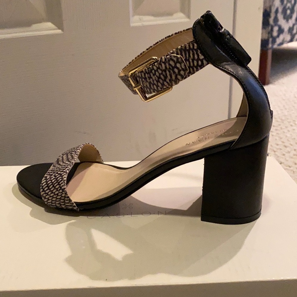 Cole Haan square heel very light pink and black zipper back shoe